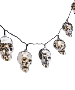 For Living Battery Operated Skull With 10 LED String Lights For Halloween, Silver, 82 5/8-in