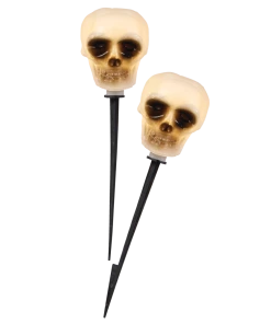 For Living Skull Stake Lights Kit With LED Lights For Halloween Decor, White, 8-in, 10-pc