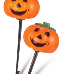 For Living Plastic Pumpkin Stake Lights Kit, Plug-In, Scary Halloween Decor, Orange, 10-pc