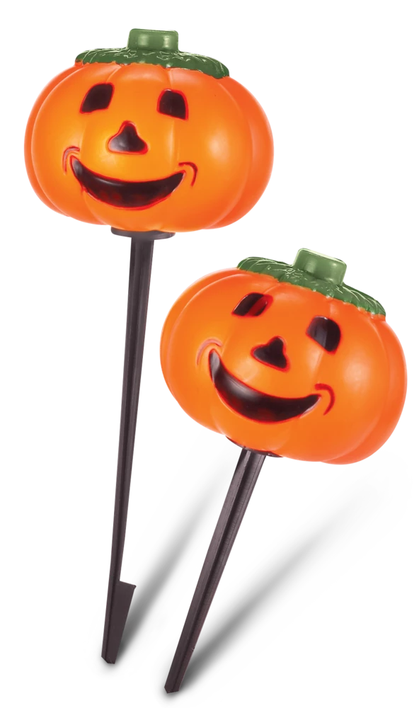For Living Plastic Pumpkin Stake Lights Kit, Plug-In, Scary Halloween Decor, Orange, 10-pc