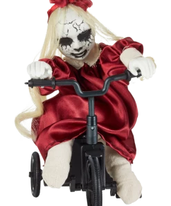 For Living Animated Girl On Bike With Sound Sensor, LED Lights For Halloween, Red, 12 1/2-in