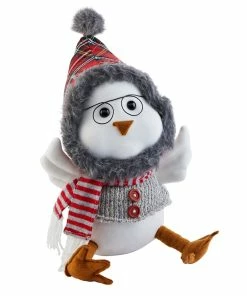 For Living Sitting Christmas Decoration Bird With Short Legs, Grey, 11-in