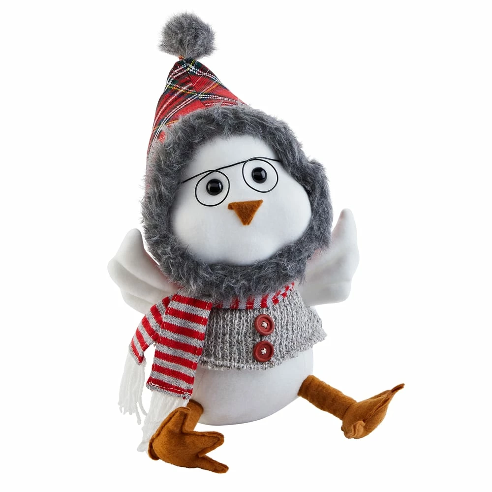 For Living Sitting Christmas Decoration Bird With Short Legs, Grey, 11-in