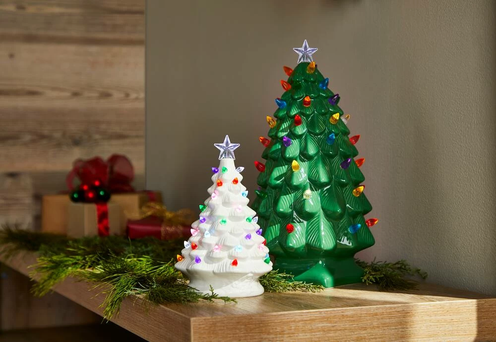 For Living Ceramic Battery Operated Christmas Decoration Tabletop Tree, White, 8-in - Image 5