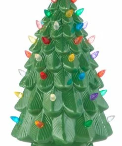 For Living Ceramic Battery Operated Christmas Decoration Tabletop Tree, Green, 13 1/2-in