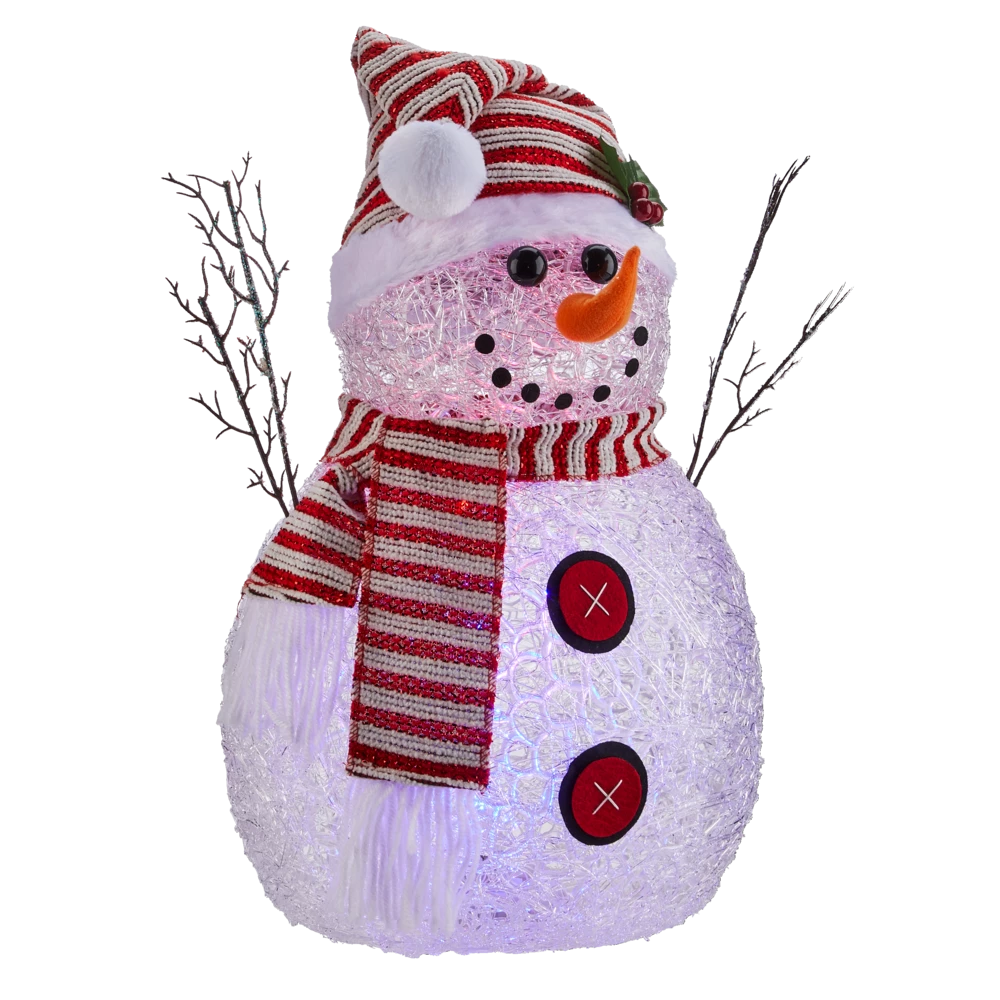 For Living Acrylic Battery Operated Light-Up Christmas Decoration Snow Man, 16-in