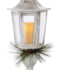 For Living Christmas Decoration Lantern With Battery Operated LED Candle, Cream, 17-in