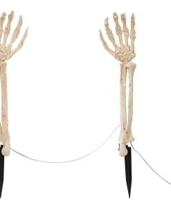 For Living Skeleton Hand Stakes Kit With 40 LED Lights For Halloween, Beige, 18-in, 2-pc