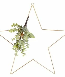 For Living Metal Christmas Decoration Star Wreath With Faux Greenery, Gold, 18-in