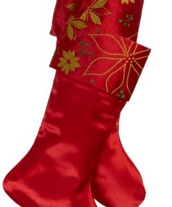 For Living Christmas Glittering Decoration Poinsettia Stocking, Red, 18-in