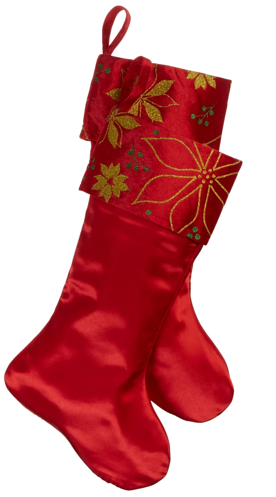 For Living Christmas Glittering Decoration Poinsettia Stocking, Red, 18-in