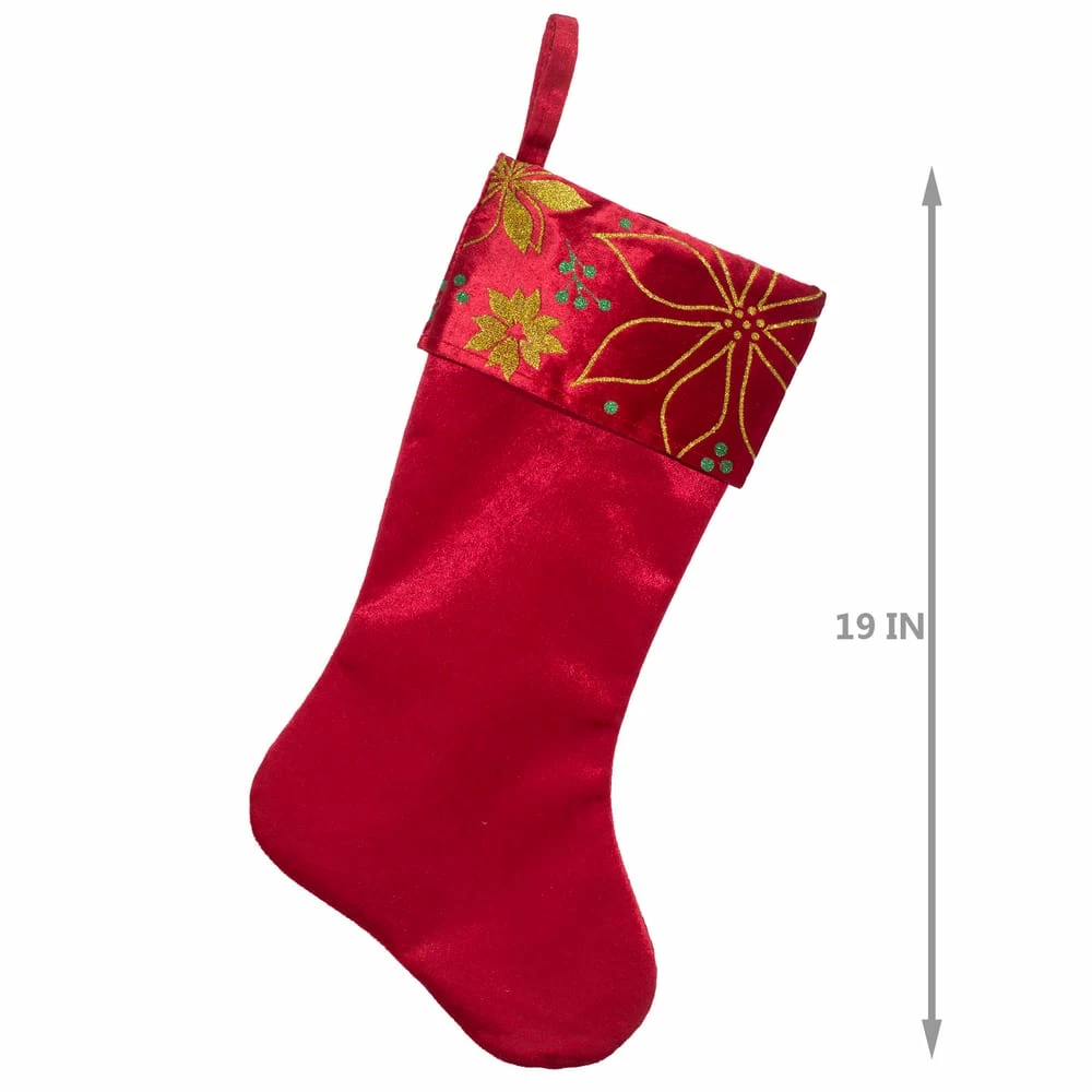 For Living Christmas Glittering Decoration Poinsettia Stocking, Red, 18-in - Image 3