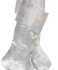 For Living Christmas Glittering Decoration Snowflake Stocking, White, 18-in