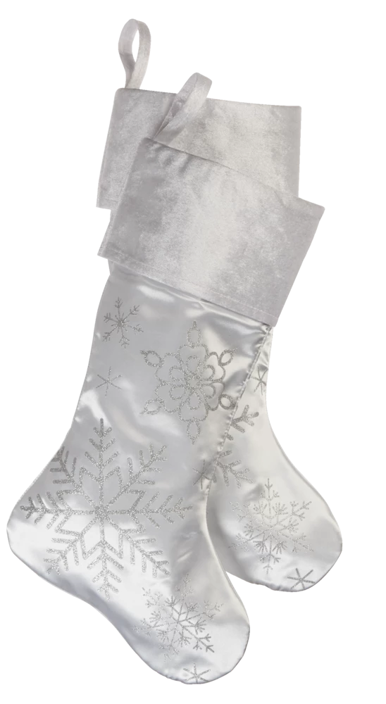 For Living Christmas Glittering Decoration Snowflake Stocking, White, 18-in