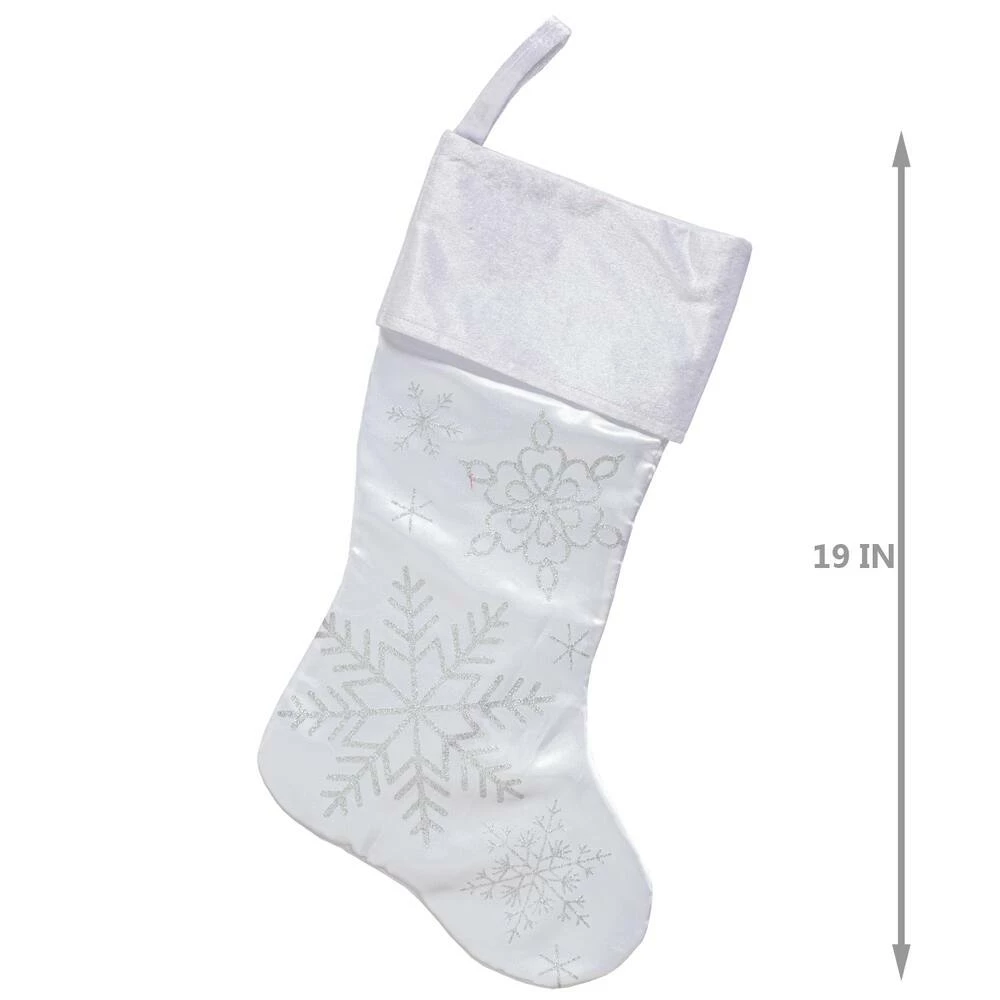 For Living Christmas Glittering Decoration Snowflake Stocking, White, 18-in - Image 3