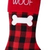 For Living Christmas Decoration Woof Stocking, Buffalo Plaid, 18-in