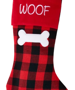 For Living Christmas Decoration Woof Stocking, Buffalo Plaid, 18-in