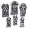 For Living RIP Tombstone Kit, Scary Halloween Decorations, Gray, 19-in, 6-pc