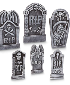 For Living RIP Tombstone Kit, Scary Halloween Decorations, Gray, 19-in, 6-pc