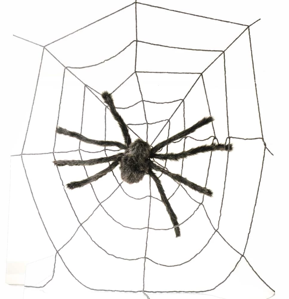 For Living Big Spider With 60-in Web Kit, Outdoor Scary Halloween Decorations, Grey, 2-pc
