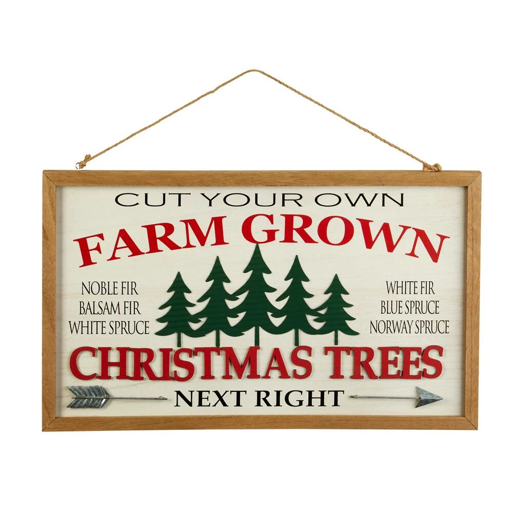For Living Wooden Vintage Hanging Farm Grown Christmas Tree Sign, 20-in - Image 2