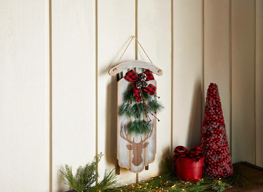 For Living Wooden Christmas Hanging Decoration Sleigh, Grey, 20-in - Image 3