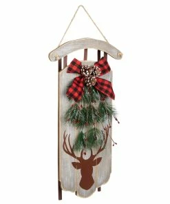 For Living Wooden Christmas Hanging Decoration Sleigh, Grey, 20-in