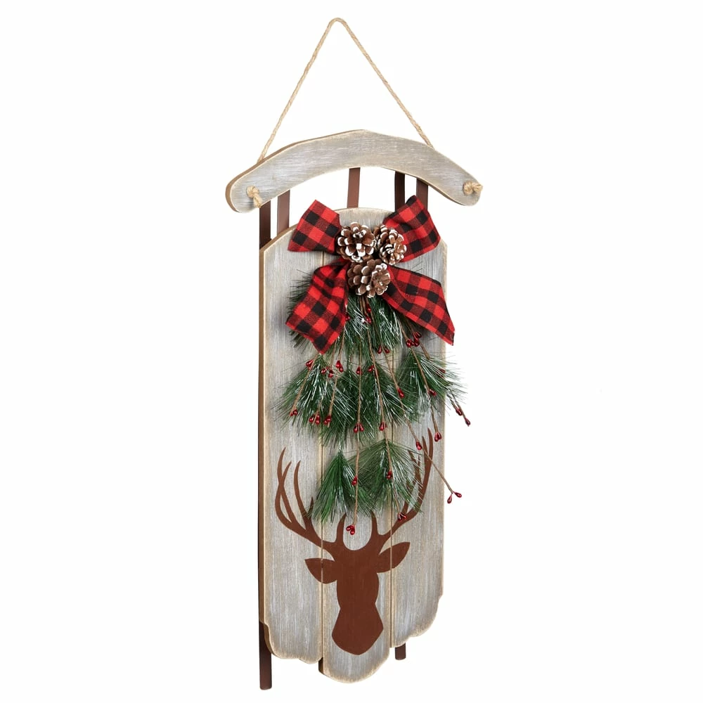 For Living Wooden Christmas Hanging Decoration Sleigh, Grey, 20-in