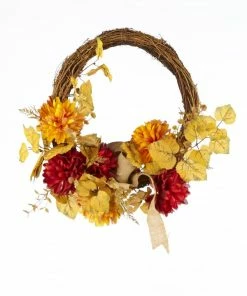 For Living Mum With Burlap Floral Vine Wreath For Fall & Thanksgiving, Multi-Colour, 20-in