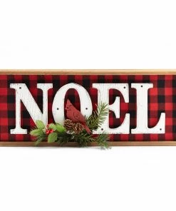 For Living Festive Decoration NOEL Sign, Buffalo Check, 20-in