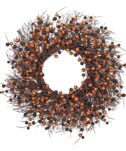 For Living Shimmer Wreath, Hanging Indoor Halloween Decorations, Black, 22-in