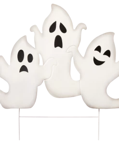 For Living Metal Ghost Stake, Spooky Outdoor Halloween Decorations, White, 23-in