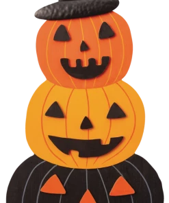 For Living 3 Stack Pumpkin Porch Sitter, Spooky Yard Halloween Decorations, Orange, 24-in