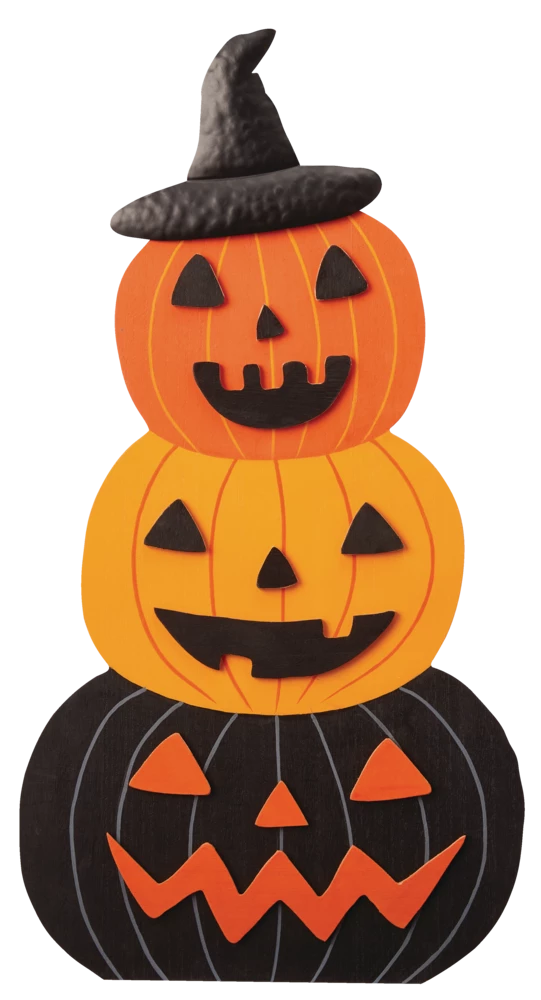 For Living 3 Stack Pumpkin Porch Sitter, Spooky Yard Halloween Decorations, Orange, 24-in