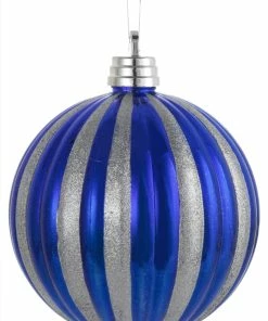 For Living Decoration Pumpkin Ball Christmas Ornament, Blue Stripe, 250-mm