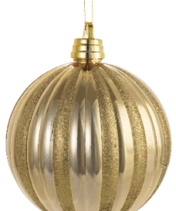 For Living Decoration Pumpkin Ball Christmas Ornament, Gold Stripe, 250-mm