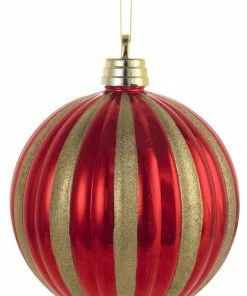For Living Decoration Pumpkin Ball Christmas Ornament, Red Stripe, 250-mm