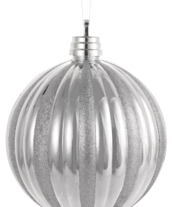 For Living Decoration Pumpkin Ball Christmas Ornament, Silver Stripe, 250-mm