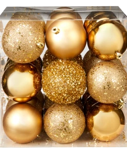 For Living Gold Collection Shatterproof Ball Christmas Ornament Set, Assorted Style, 27-pc