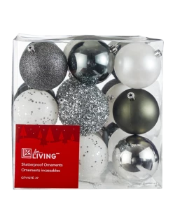For Living Shatterproof Ball Christmas Ornament Set, Assorted Metallic Colours, 27-pc