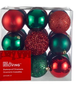 For Living Decoration Red Nordic Christmas Ornament Set, Assorted Style, 27-pk