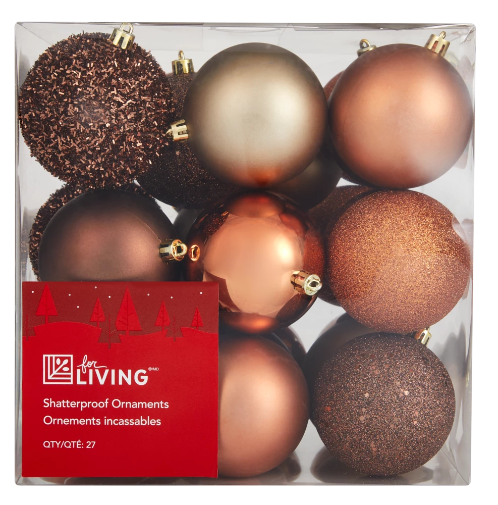 For Living Sugar Brown Shatterproof Ornament Set, 27-pc - Image 6
