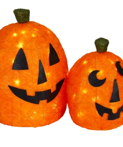 For Living 3D Sisal Pumpkin Kit, LED Light For Fall & Halloween Decor, Orange, 16-in, 2-pc
