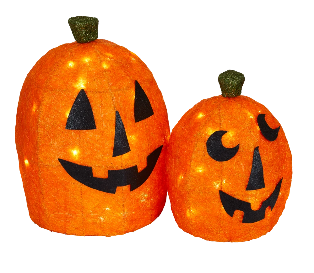 For Living 3D Sisal Pumpkin Kit, LED Light For Fall & Halloween Decor, Orange, 16-in, 2-pc