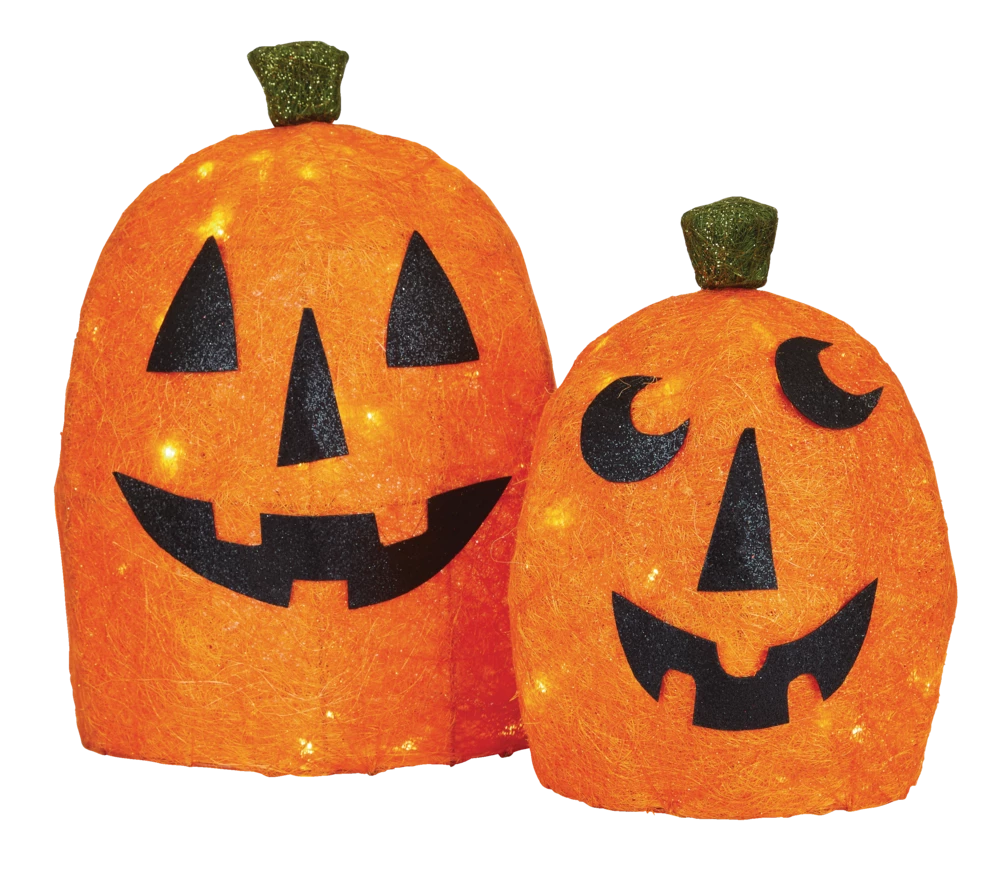 For Living 3D Sisal Pumpkin Kit, LED Light For Fall & Halloween Decor, Orange, 16-in, 2-pc - Image 2