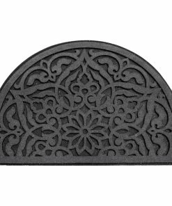 For Living Half Moon Reground Rubber Door Mat, Grey, 2 X 3-ft