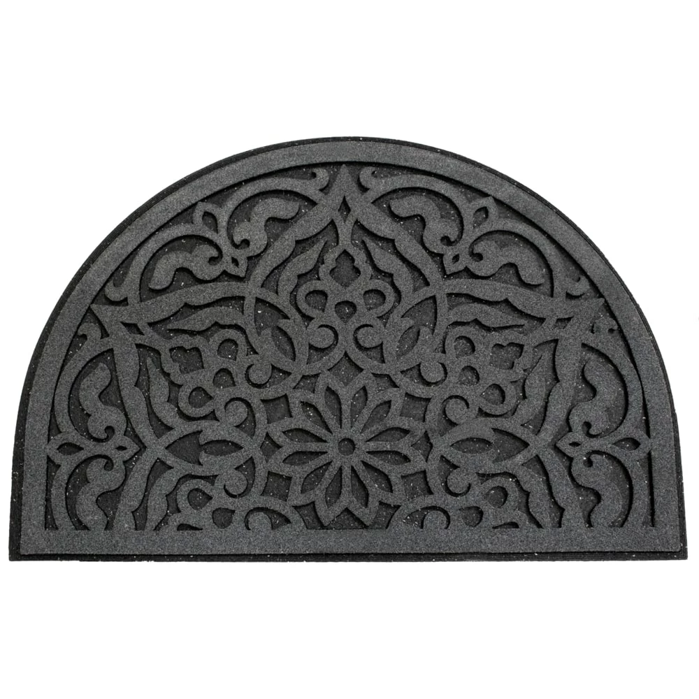 For Living Half Moon Reground Rubber Door Mat, Grey, 2 X 3-ft