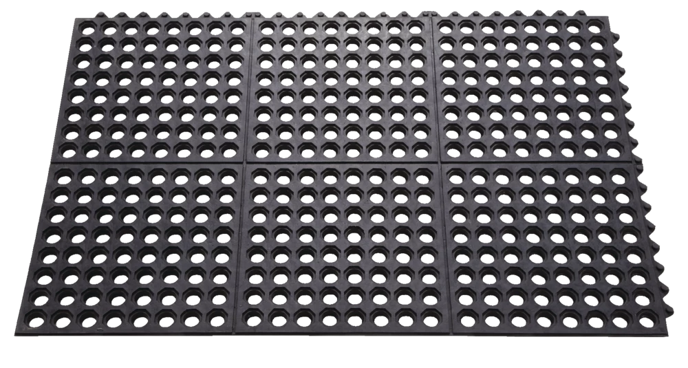 For Living Hex Tile Indoor/Outdoor Rubber Mat, Black, 24-in X 36-in