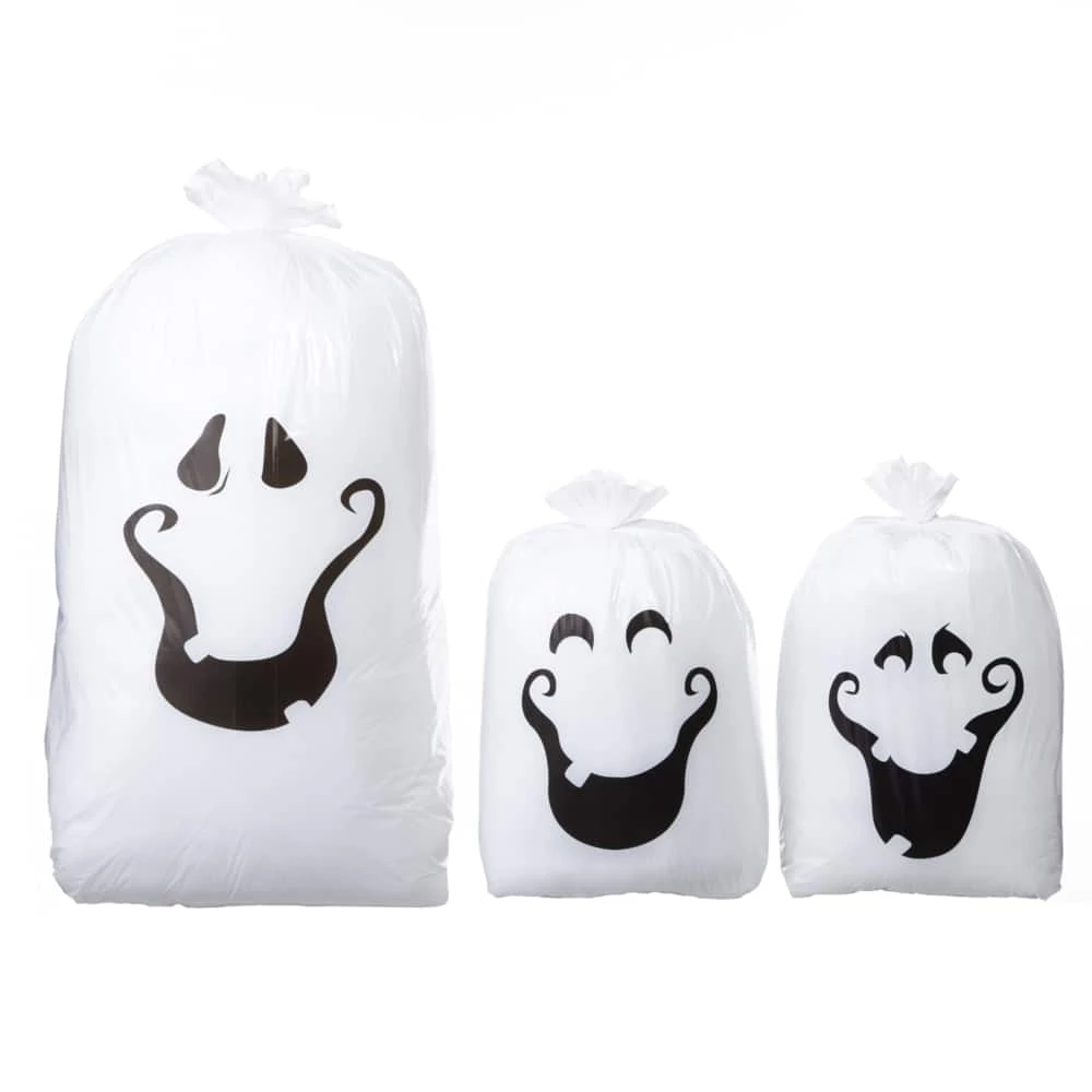 For Living Halloween Lawn Bags Kit For Stuffing Leaves, Assorted Styles, White, 3-pc