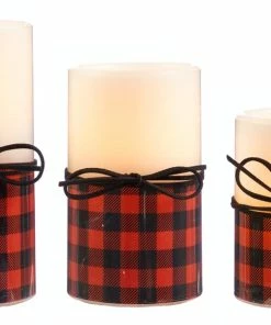 For Living Wax Flameless LED Decoration Candles, Buffalo Check, 3-pc